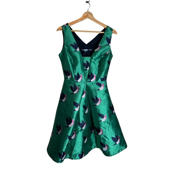 Eva Franco Birdie Print Fit & Flare Green Dress - Picture 3 of 13